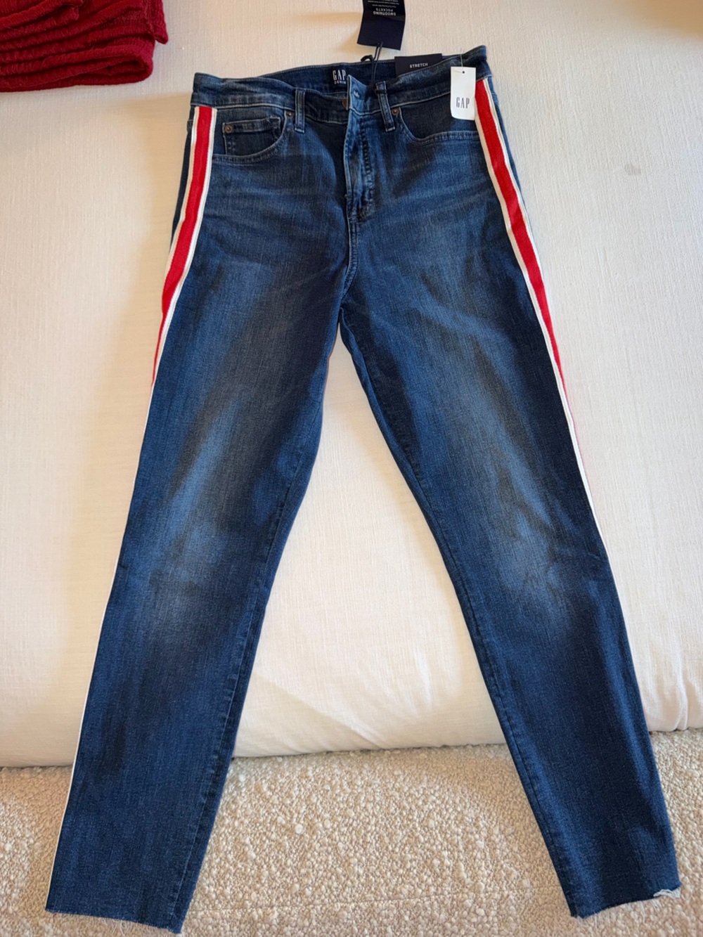 GAP Women's Dark Blue Skinny Jeans with Red & White Side Stripes